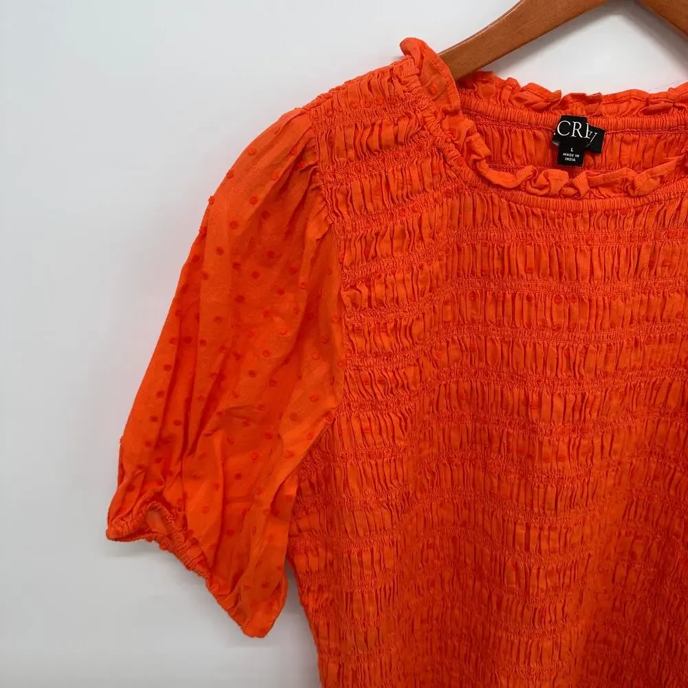 J.CREW Puff-sleeve textured voile smocked top BI436 // L